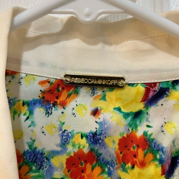 Rebecca Minkoff Silk Cut Out Blouse Micro Floral Pearl Snap Button Women Sz 12 - Picture 3 of 10